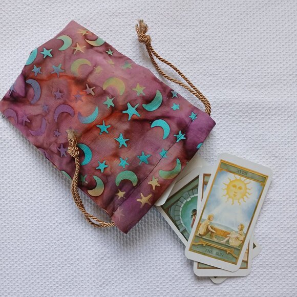 Star Moon Celestial Tarot Gemstone Rune Fabric Pouch Bag - Picture 9 of 11